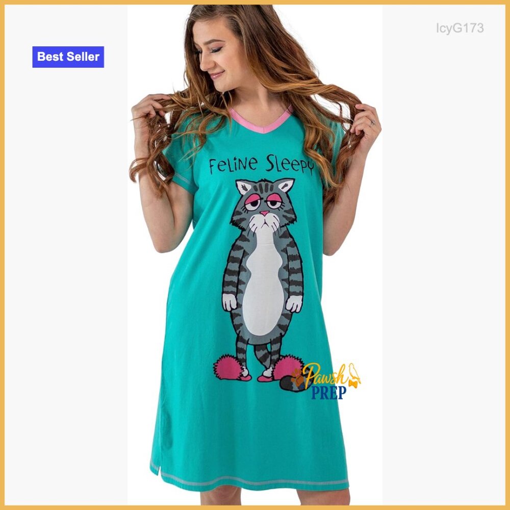 Oversized V-Neck Sleep Shirt, 100% Cotton, Relaxed Fit, Funny Animal Design